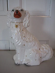 19th Century Staffordshire Spaniel Hand Painted Mantle Ceramic Dog 12-3/4" Tall - Picture 1 of 7