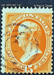 US 1870 SC 141 DANIEL WEBSTER 15 ¢ ORANGE UNG FANCY CANCEL BULLSEYE PSE CERT F/VF - Bild 1 von 3