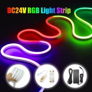32.8ft 24V RGB IC LED Neon Rope Light Strip Waterproof Home Building Bar Decor - Picture 1 of 18