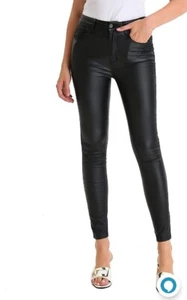 JEANIR Women's High Waist Elastic Hip Lift Skinny Black Leather Pants Elastic XL - Picture 1 of 8