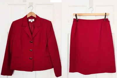Le Suit Falda Traje Talla 12P Rojo Carrera Ropa de Trabajo Forma 2 Piezas Traje Forrado Foto 1 de 4