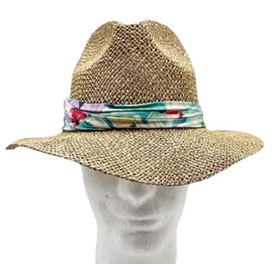 DORFMAN PACIFIC Straw Hat Size Small Floral Hawaiian Band Summer Sun Vintage - Picture 1 of 8