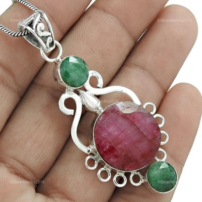 Rotondo Smeraldo Pietra Argento Sterling Massiccio Moglie Lunetta Artigianale - Immagine 1 di 4