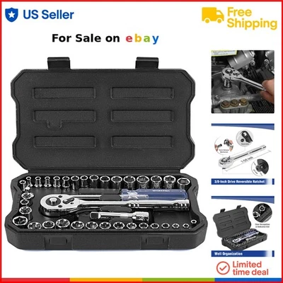 Drive Socket Set Chrome Vanadium 39 Pieces Quick-Release Ratchet Car Repair - Image 1 of 4