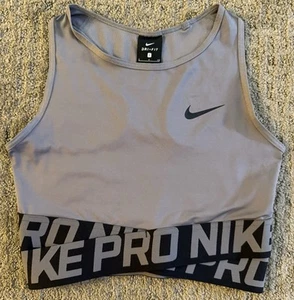 Nike Pro Twist Crop Tank Top Mesh Back Dri Fit Sz S Grey Training Polyester EUC - Picture 1 of 11