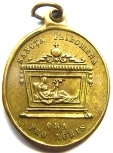 Antique Catholic Bronze Holy Medal St. Philomena's Tomb Pilgrims Badge Filumena - Picture 1 of 2