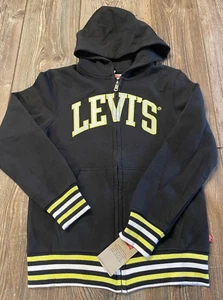 NWT Girls Levi's Black Embroidered Full Zip Logo Hoodie Size Medium 10/12 - Picture 1 of 4