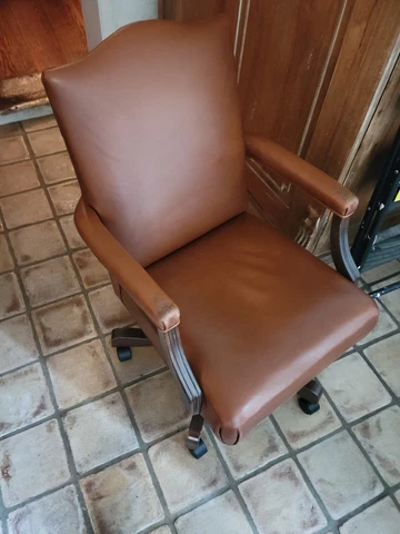 ETHAN ALLEN Tan Leather ROLLING OFFICE DESK CHAIR Cover