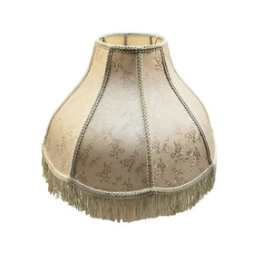 VTG Victorian Damask Brocade 8 Panel Bell Lamp Shade w Fringe 17" W x 12" H - Picture 1 of 16