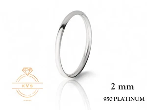 950 Platinum EUROPEAN 2mm Wedding Band Ring - EURO Comfort Fit Polished Finish - Picture 1 of 9
