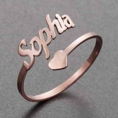 Personalized Name Ring for Women, Stainless Steel Name Ring with Love Heart, Per - Image 1 of 4