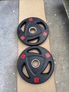 25 LB Grip Style Olympic Rubber Weight Plates - Pair (50lbs Total) 2” Hole NEW - Picture 1 of 4