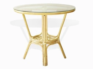 Pelangi Natural Rattan Wicker Round Dining Table Glass Top, Cream - Picture 1 of 10