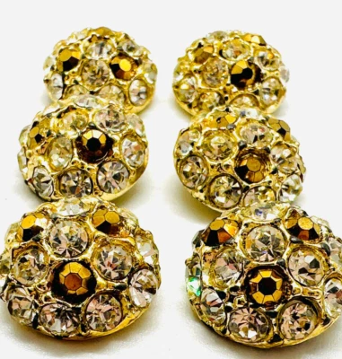 LOT 6 Matched Sparkly Rhinestone Gold Tone ARUM Accent BUTTONS Mid-Century - Image 1 of 4