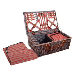 Alfresco 4 Person Picnic Basket Set Insulated Blanket Bag Red - Picture 1 of 6