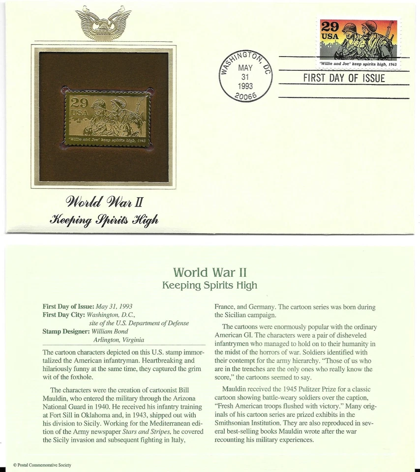 World War II-Keeping Spirits High-1st day issue-Golden Replica - Image 1 of 1