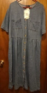 NEW Faded Glory Dress size 22W Denim Cotton Button Front Midi Pockets - Picture 1 of 6