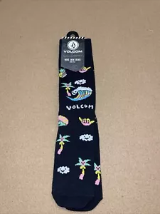 VOLCOM Skate Streetwear Mens true crew socks "Summer Waves Black" New with tags - Picture 1 of 5