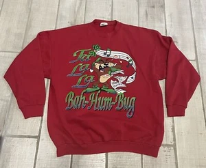 VTG 1996 Tazmanian Devil Bah Hum Bug Taz Christmas Crewneck Looney Tunes L Red - Picture 1 of 5