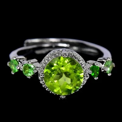 NATURAL AAA GREEN PERIDOT, TSAVORITE & WHITE CZ STERLING 925 SILVER RING 8-9.25 - Image 1 of 4