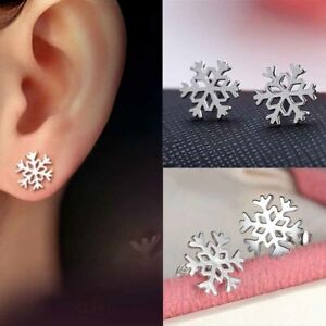 Stud Earrings Girls Jewellery Fashion Womens Snowflake Smooth Silver Plated