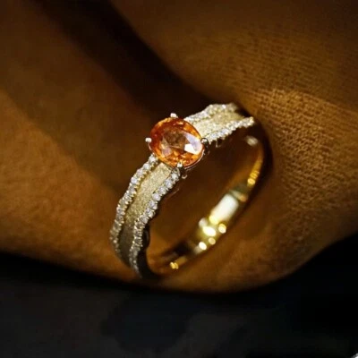 Солнечный оранжевый Fanta камень натуральный бриллиант женщин кольцо группы твердого 14K желтое золото - Изображение 1 из 4