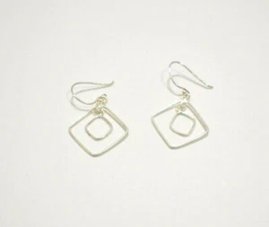 925 Sterling Silver Geometric Double Rhombus Earrings French Loop - Picture 1 of 7