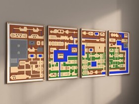 Zelda Map Poster Print 4 Piece Wall Art, Legend of Zelda Classic NES World Map