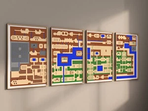 Zelda Map Poster Print 4 Piece Wall Art, Legend of Zelda Classic NES World Map - Picture 1 of 8