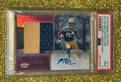 PSA 9 2018 PANINI CERTIFIED #213 MARQUEZ VALDES-SCANTLING RC AUTO PATCH RED /249 - Image 1 of 2