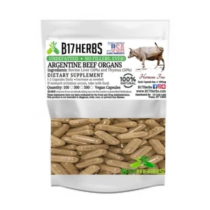 Argentine Beef Thymus w/Liver Blend - 600mg Grass Fed Gluten Free - 100 Veg Caps - Picture 1 of 3