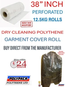 38" DROP. 80 g, 12,5 KG POLYETHYLEN KLEIDERHÜLLEN ROLLE - CA. 495 BEUTEL, HERGESTELLT IN UK - Bild 1 von 6
