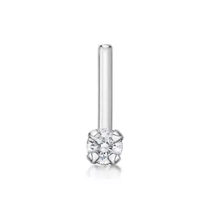 14K White Gold L-Shaped Nose Ring With 0.02 ct. Diamond Fine Jewelry - 18 Gauge - Picture 1 of 9