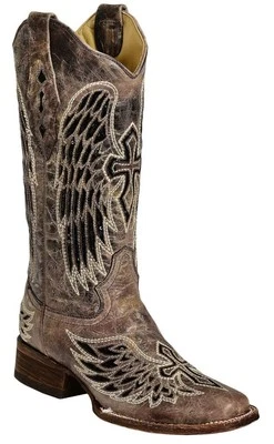 Bota de Vaquero CORRAL Para Mujer Western Lentejuelas Ala Incrustación Cruzada Puntera Cuadrada Marrón 6.5M Foto 1 de 4