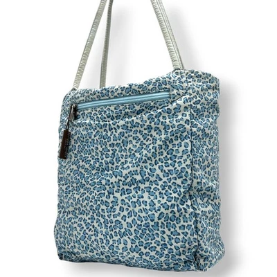 Autêntica Bolsa de Ombro BOTTEGA VENETA Leopardo Nylon Azul Feita na Itália - Imagem 1 de 4
