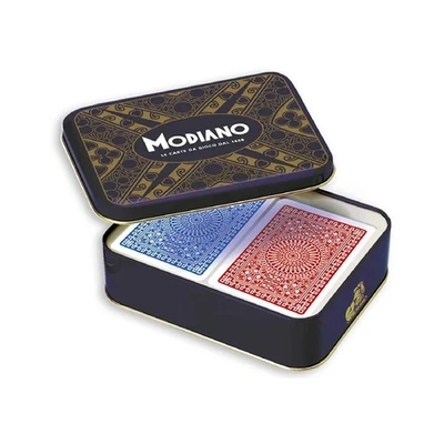 Ramino Club Tin Pack Playing Cards Double Deck In Latta Italy Modiano 307663 - Image 1 of 4
