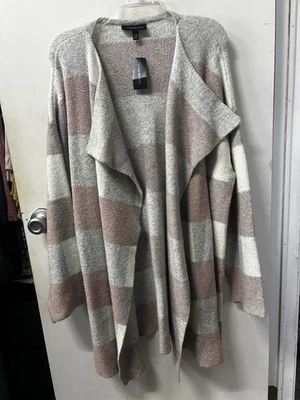 Lane Bryant Open Front Waterfall Slouchy Cardigan Pink Grey 1X 18/20 NWT - Image 1 of 4
