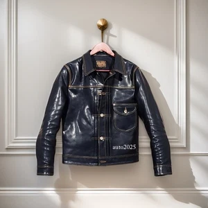 Mens Vintage Style Horsehide Leather Motorcycle Biker Jacket Trucker Workwear - Picture 1 of 24