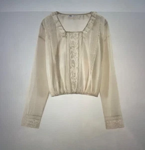 Damen Folklore Bluse mit Spitze von Zara, Gr. L, Farbe natur - Bild 1 von 1