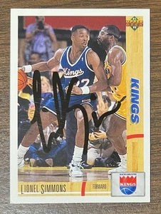 Tarjeta de baloncesto Lionel Simmons autografiada 1991-92 cubierta superior # 375 Kings - Imagen 1 de 5