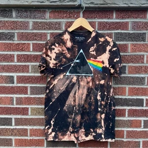 Pink Floyd Black Bleached Tie Dye Pink Floyd Band Tee Short Sleeve Tee Shirt Top - Picture 1 of 3