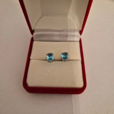 Created Aquamarine and diamond stud earrings in sterling silver - Image 1 of 4