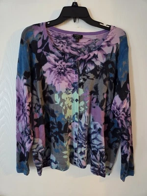 Cárdigan tejido floral abstracto suéter con botones de lana Talbots 1X 2X pequeño capricho Foto 1 de 4