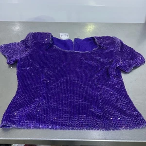 Vintage Frank Usher lila Pailletten Top gepolsterte Schultern Größe 12 - Bild 1 von 5