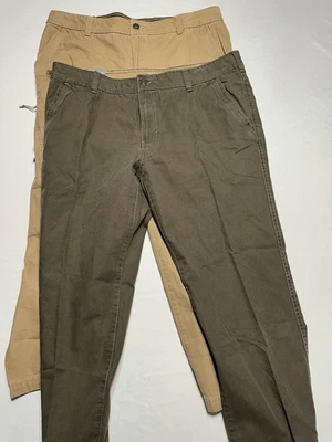 Bass Canvas Terrain Pants Lot 40x30 Flex Waistband Tan Olive Cargo Work Chino - Image 1 of 4