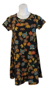 LuLaRoe XXS Navy Orange Flowers Carly Dress Leggings Material Soft Stretch - Picture 1 of 3