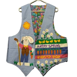 Vintage Handmade Easter Vest 3x Sz 24 Reversible Grandma Cottage Teacher Spring - Picture 1 of 8