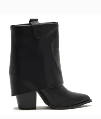 Steve Madden Liddy Fold Over Black Block Heel Boot Size 7.5 Ret $110 - Image 1 of 4