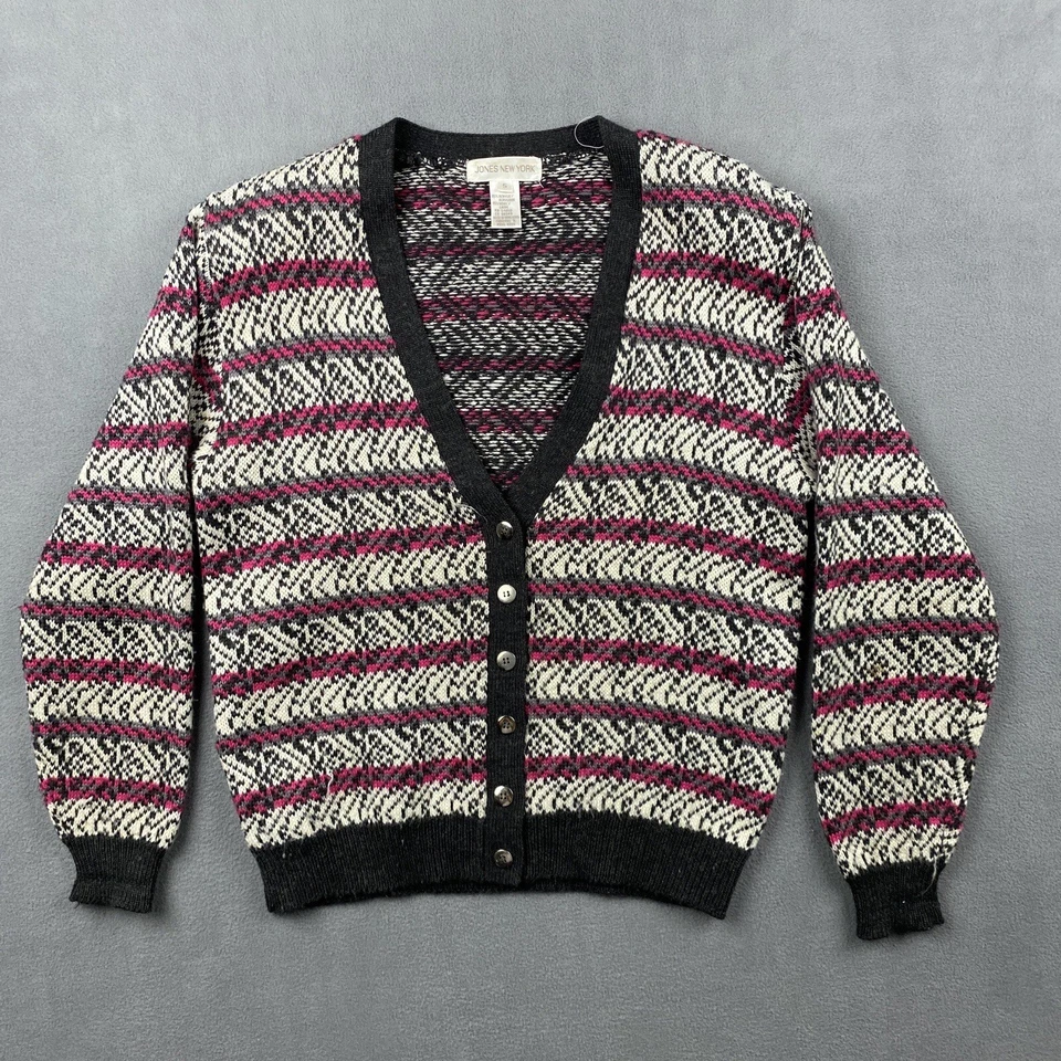 Jones New York Sweater Womens Small Wool Blend Funky Button Front Cardigan VTG - Image 1 of 4