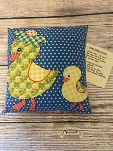 VTG Tooth Fairy Pillow w/ pocket Note Ducks Blue White Red Polka Dots 6” X 6”